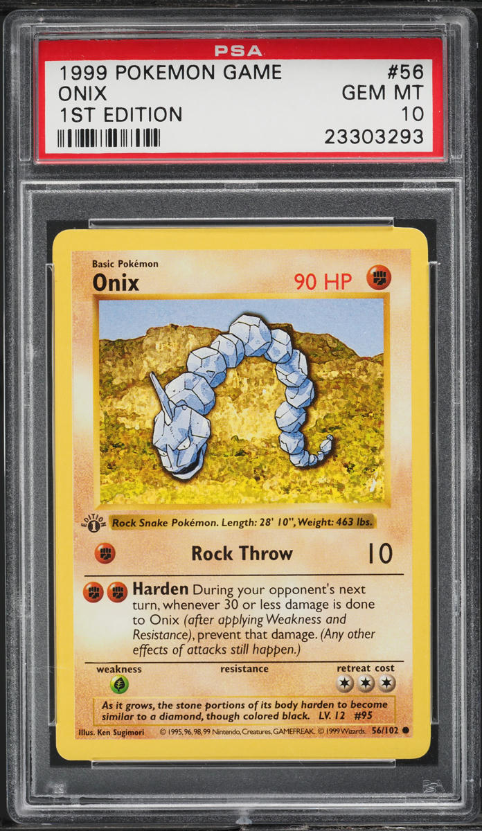 1999 Pokemon Base Set Shadowless 1st Edition Onix #56 PSA 10 GEM MINT