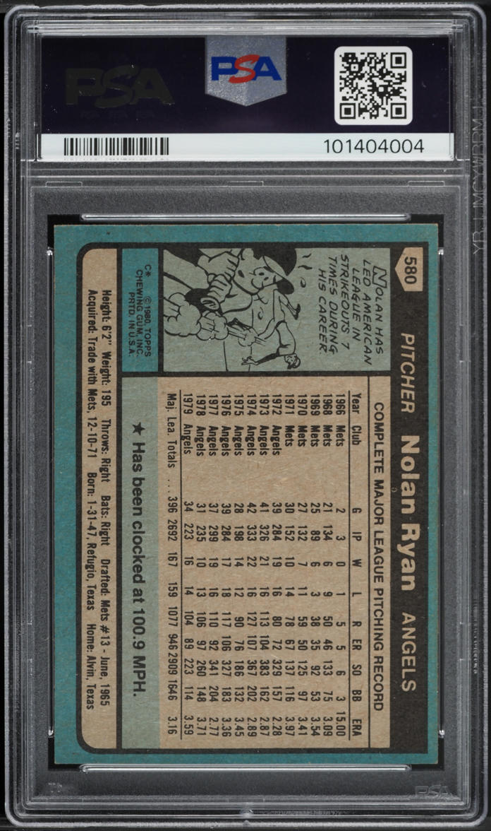 1980 Topps Nolan Ryan #580 PSA 7 NRMT