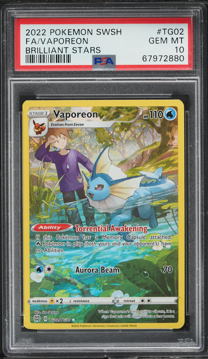 vaporeon shiny pokemon card [GOLD STAR] #22 Japanese Promo [1WW] Water Gun (30+) Does 30 damage plus 10 more damage for each Water Energy attached to Vaporeon but not used to pay for this attacks Energy cost 2022 Pokemon SWSH Brilliant Stars