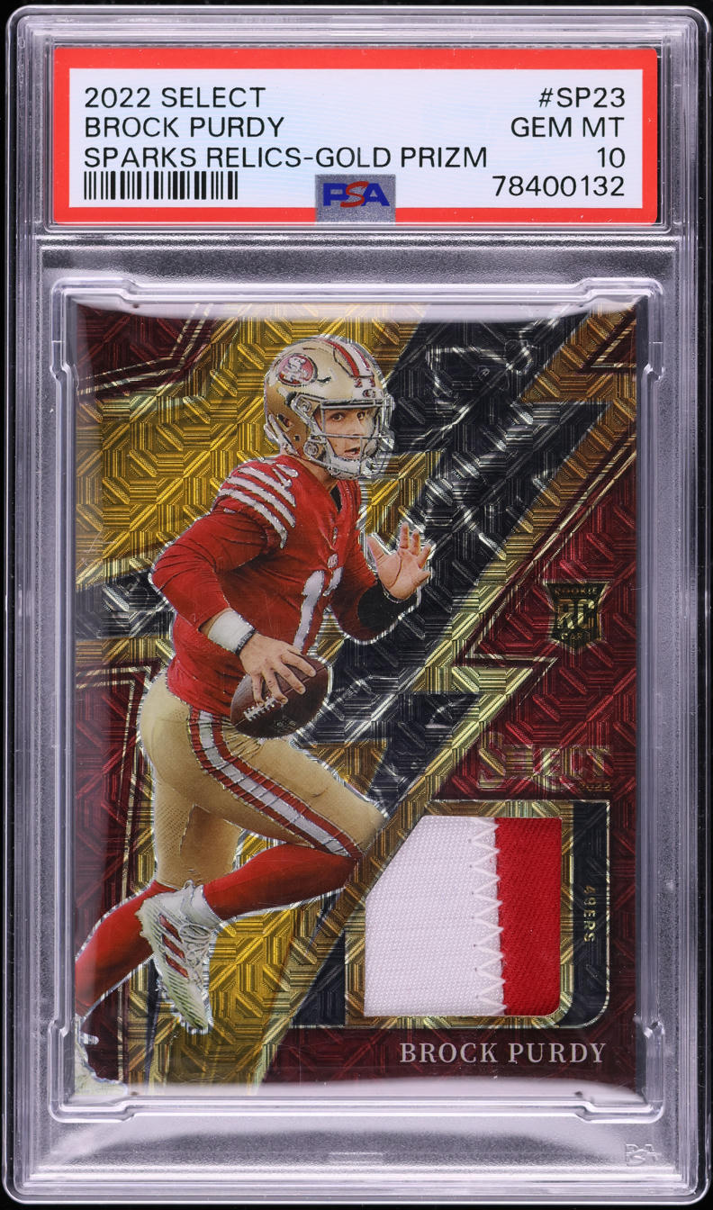 2022 Select Sparks Gold Prizm Brock Purdy ROOKIE PATCH /10 #SP23 PSA 10 GEM MINT