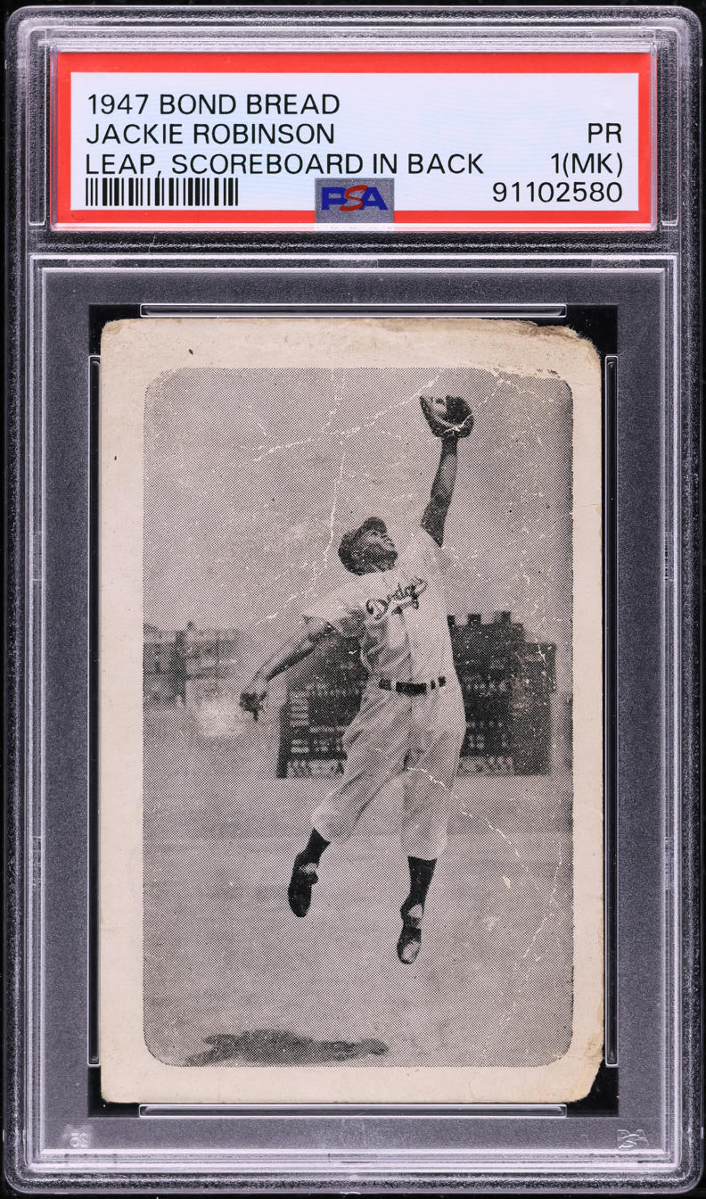 1947 Bond Bread Jackie Robinson LEAP, SCOREBOARD IN BACK PSA 1(mk) PR