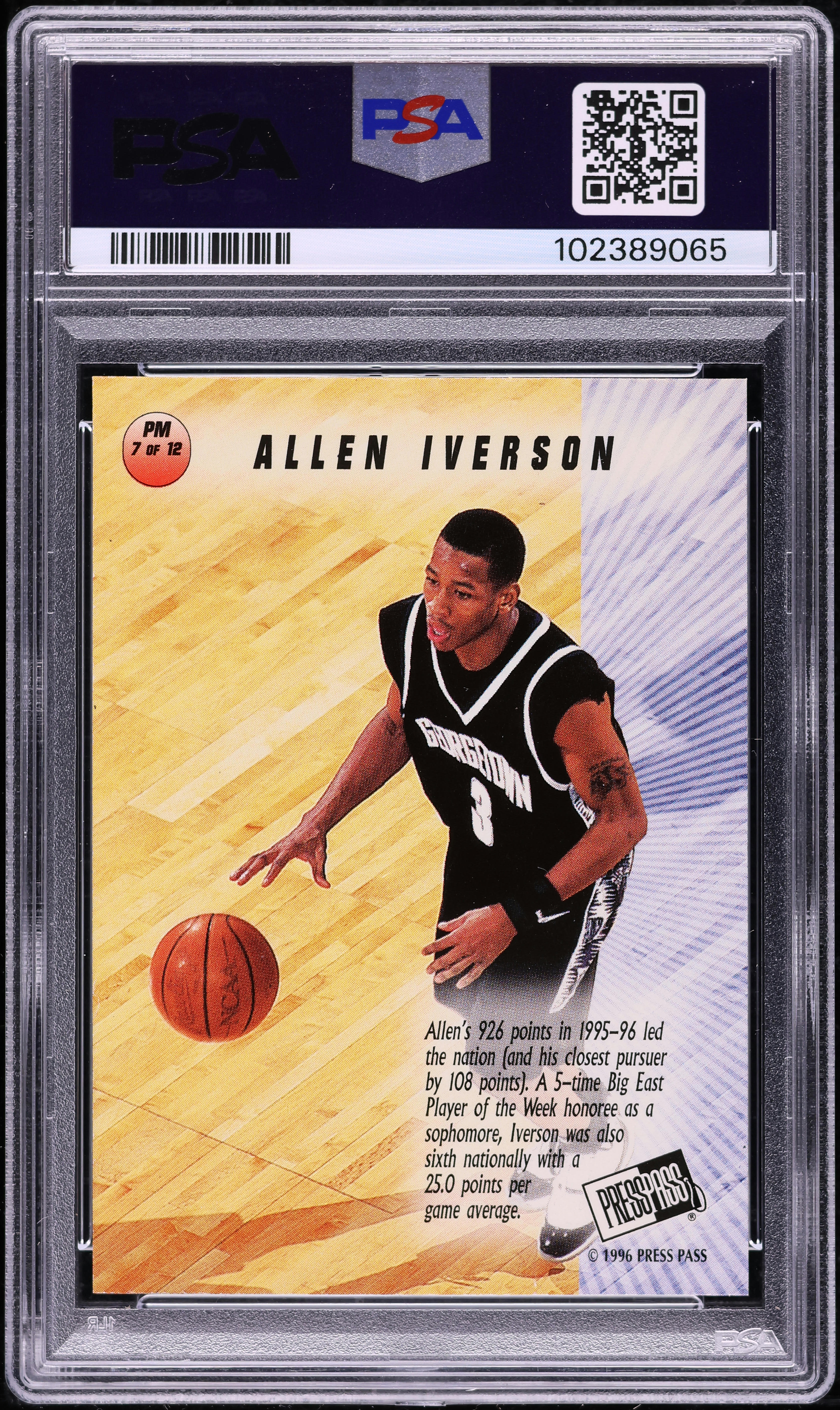 1996 Press Pass Pandemonium Allen Iverson ROOKIE #7 PSA 10 GEM