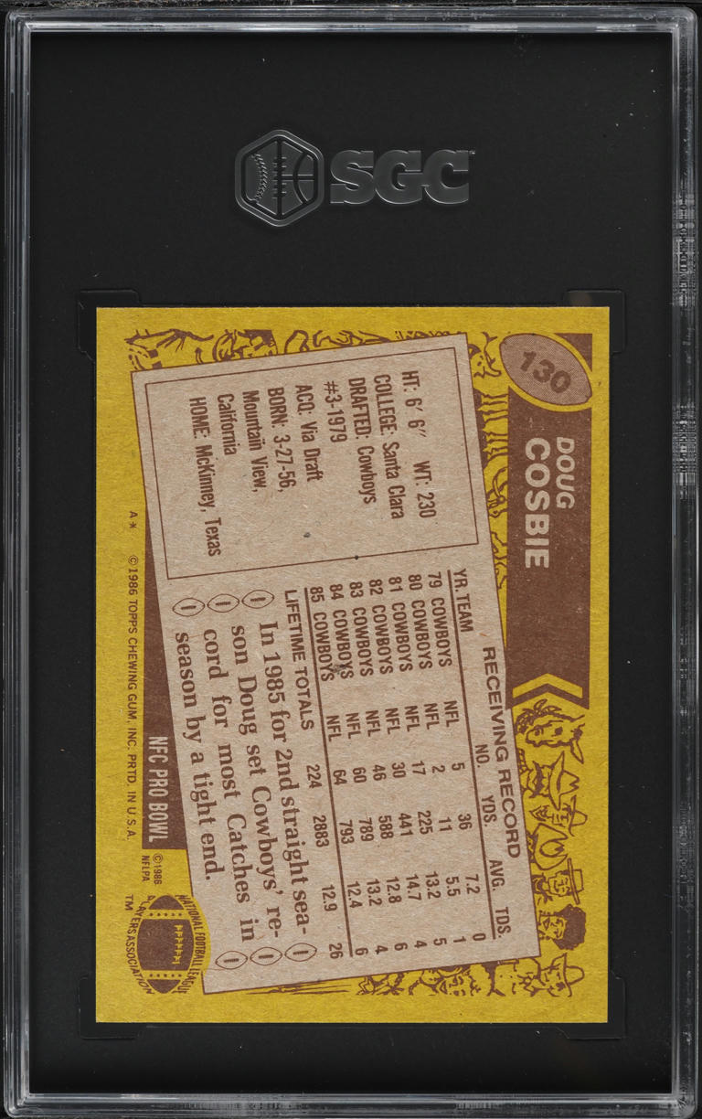 1986 Topps Football Doug Cosbie #130 SGC 8.5 NM-MT+