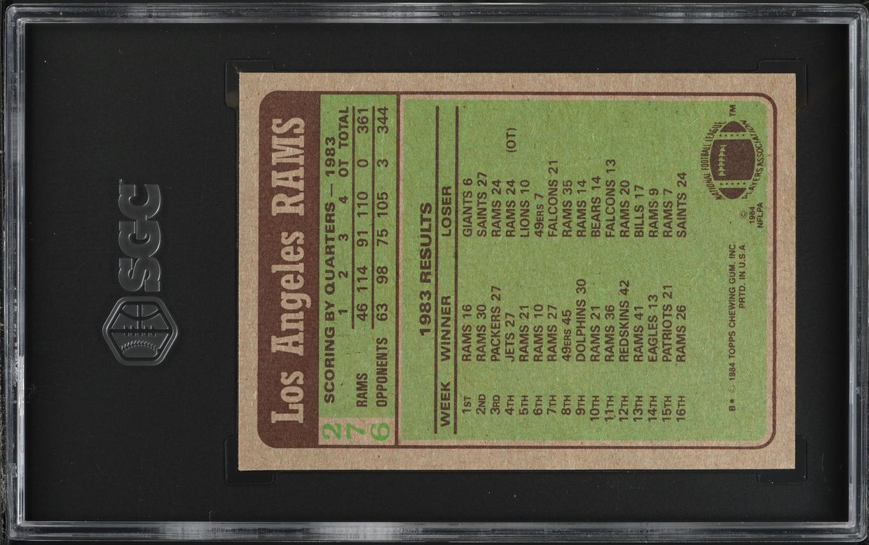 1984 Topps Football Eric Dickerson ROOKIE, TEAM LDRS #276 SGC 7 NRMT