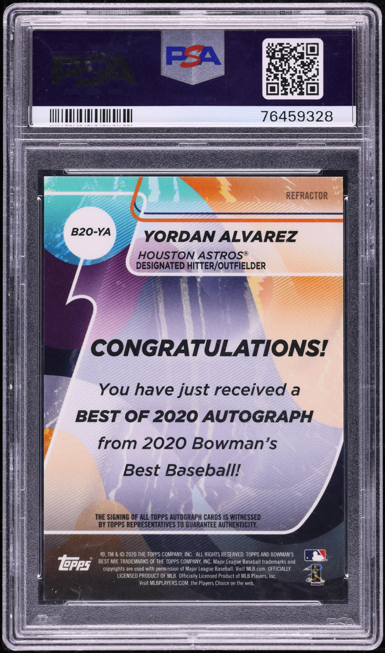 2020 Bowman's Best Of '20 Refractor Yordan Alvarez ROOKIE AUTO PSA 10 GEM