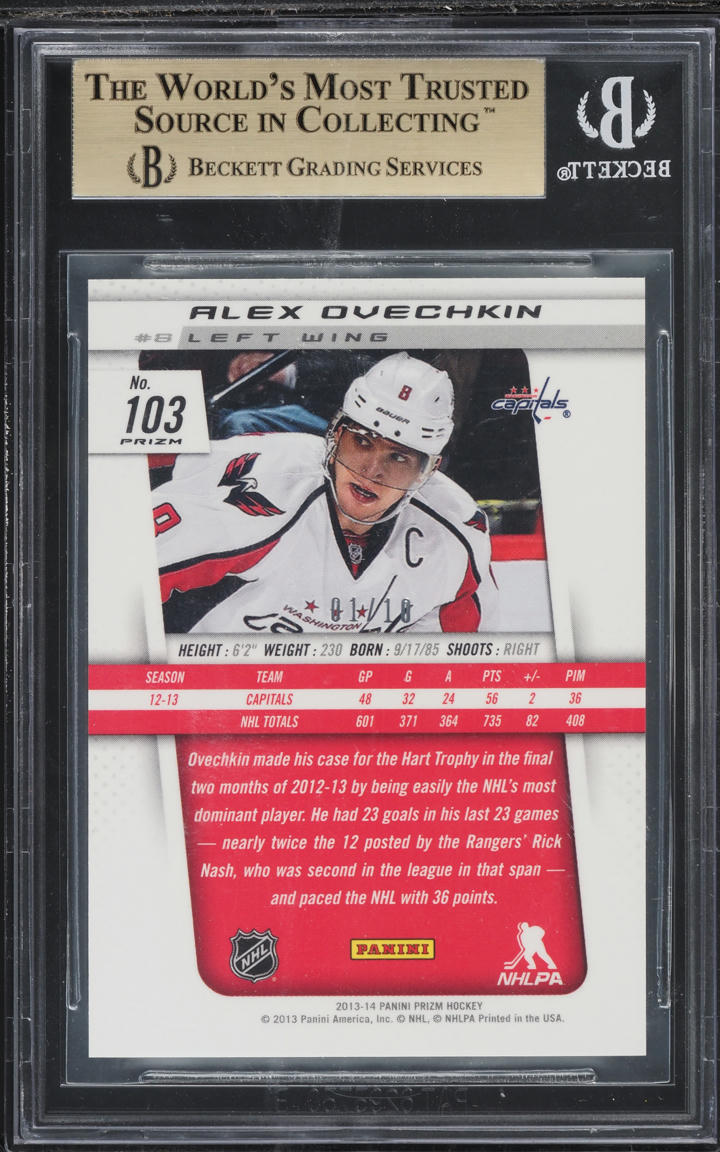 2013 Panini Prizm Gold Alex Ovechkin 1/10 #103 BGS 10 PRISTINE