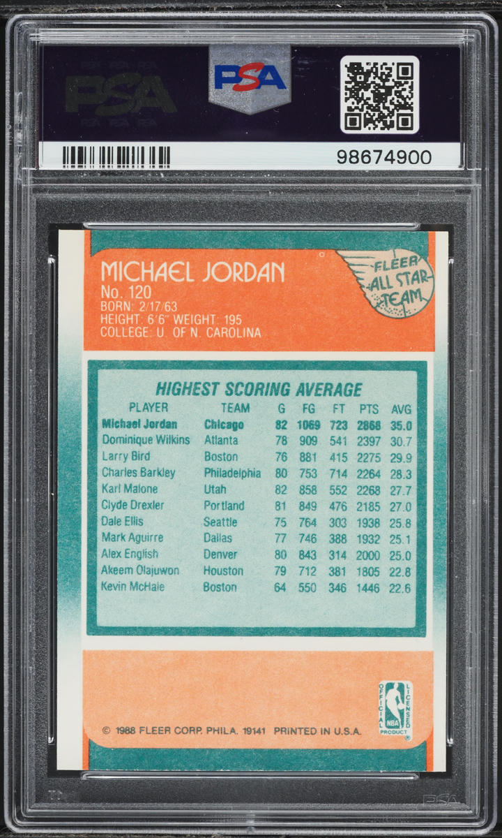 1988 Fleer Basketball Michael Jordan ALL-STAR #120 PSA 8 NM-MT
