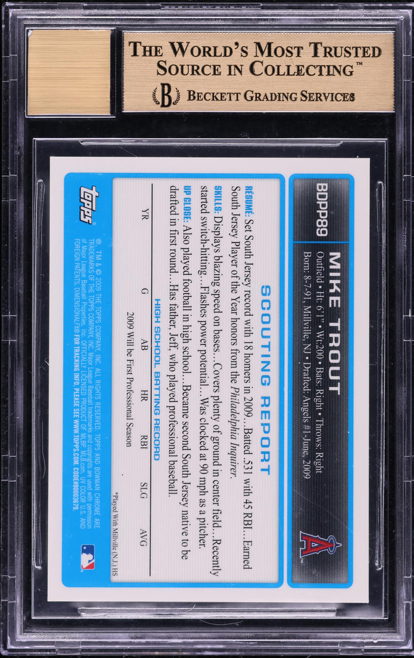2009 Bowman Chrome Draft Mike Trout ROOKIE AUTO #BDPP89 BGS 9.5 GEM MINT