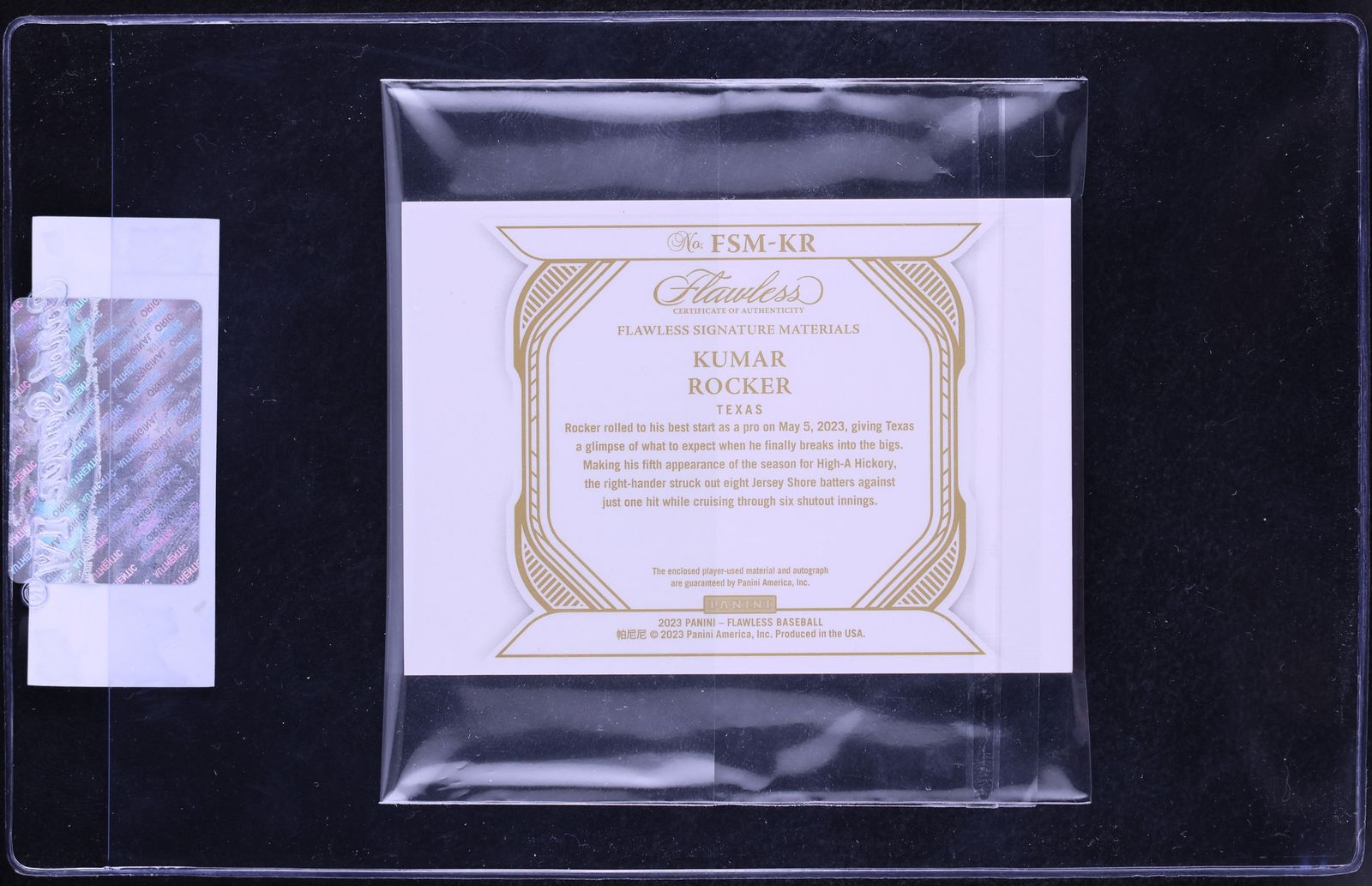 2023 Panini Flawless Kumar Rocker PROSPECT PATCH AUTO /25 #FSM-KR CGC AUTH