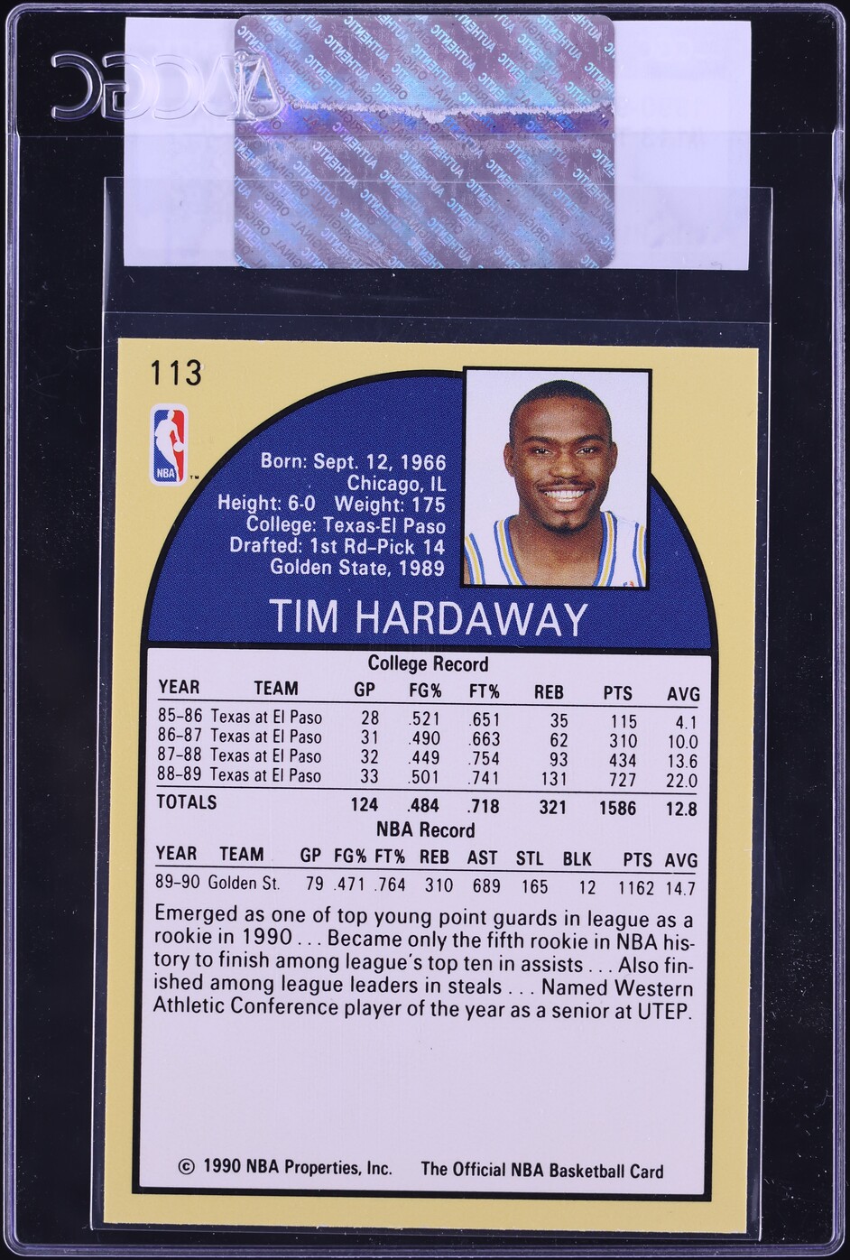 1990 Hoops Tim Hardaway ROOKIE #113 CGC AUTH