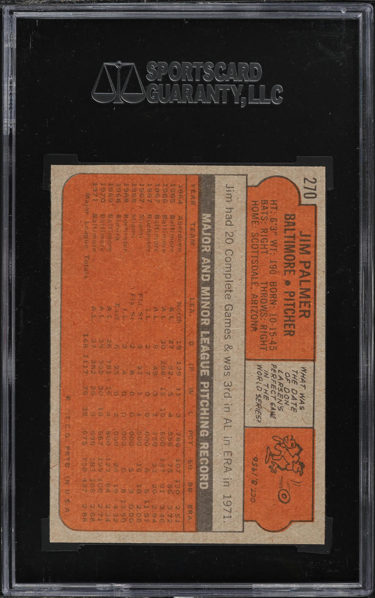 1972 Topps Jim Palmer #270 SGC 8.5 NM-MT+