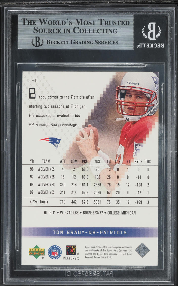 2000 SPx Football Tom Brady ROOKIE /1350 #130 BGS 9 MINT
