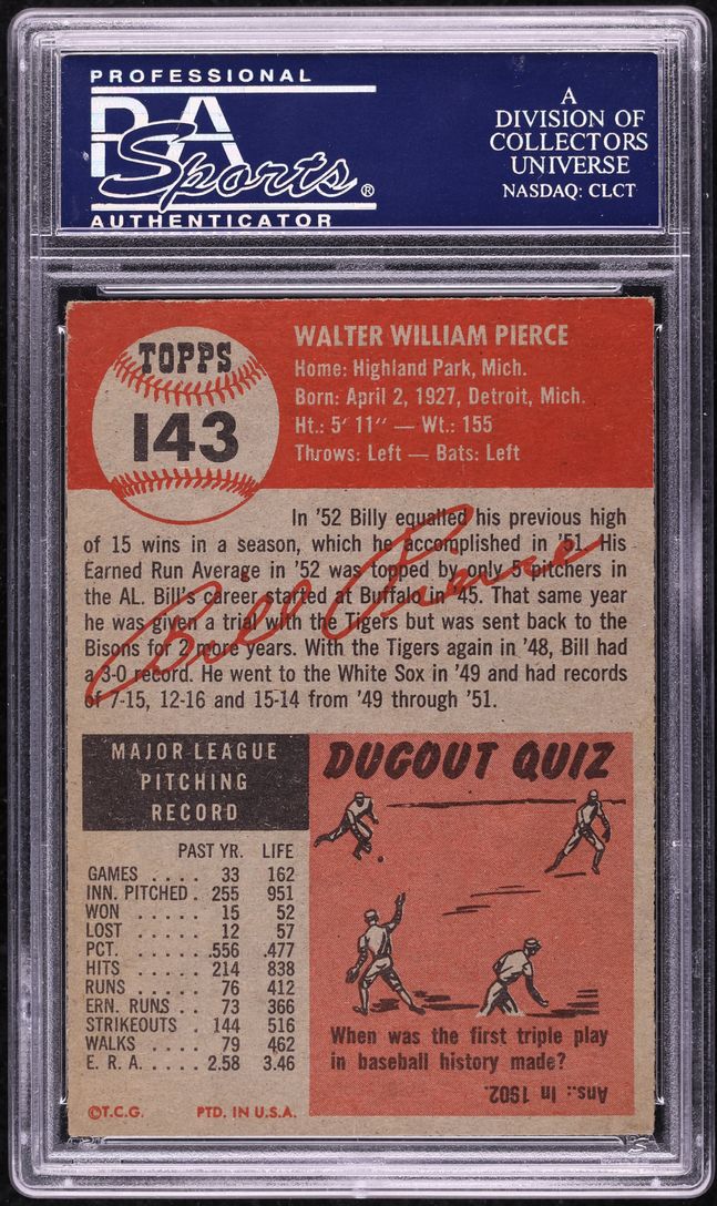 1953 Topps Billy Pierce #143 PSA 5 EX