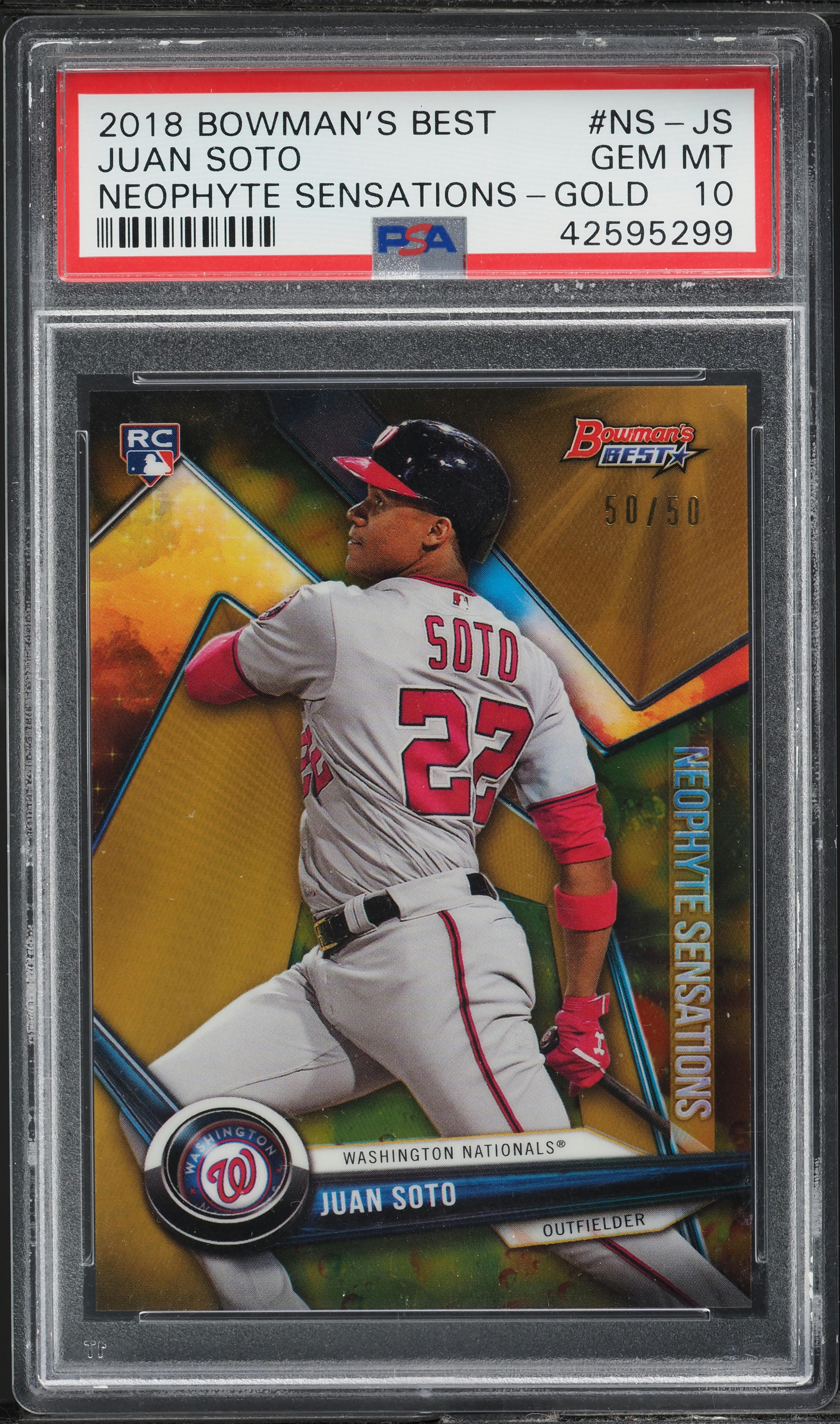 2018 Bowman's Best Neophyte Sensations Gold Juan Soto ROOKIE 50/50