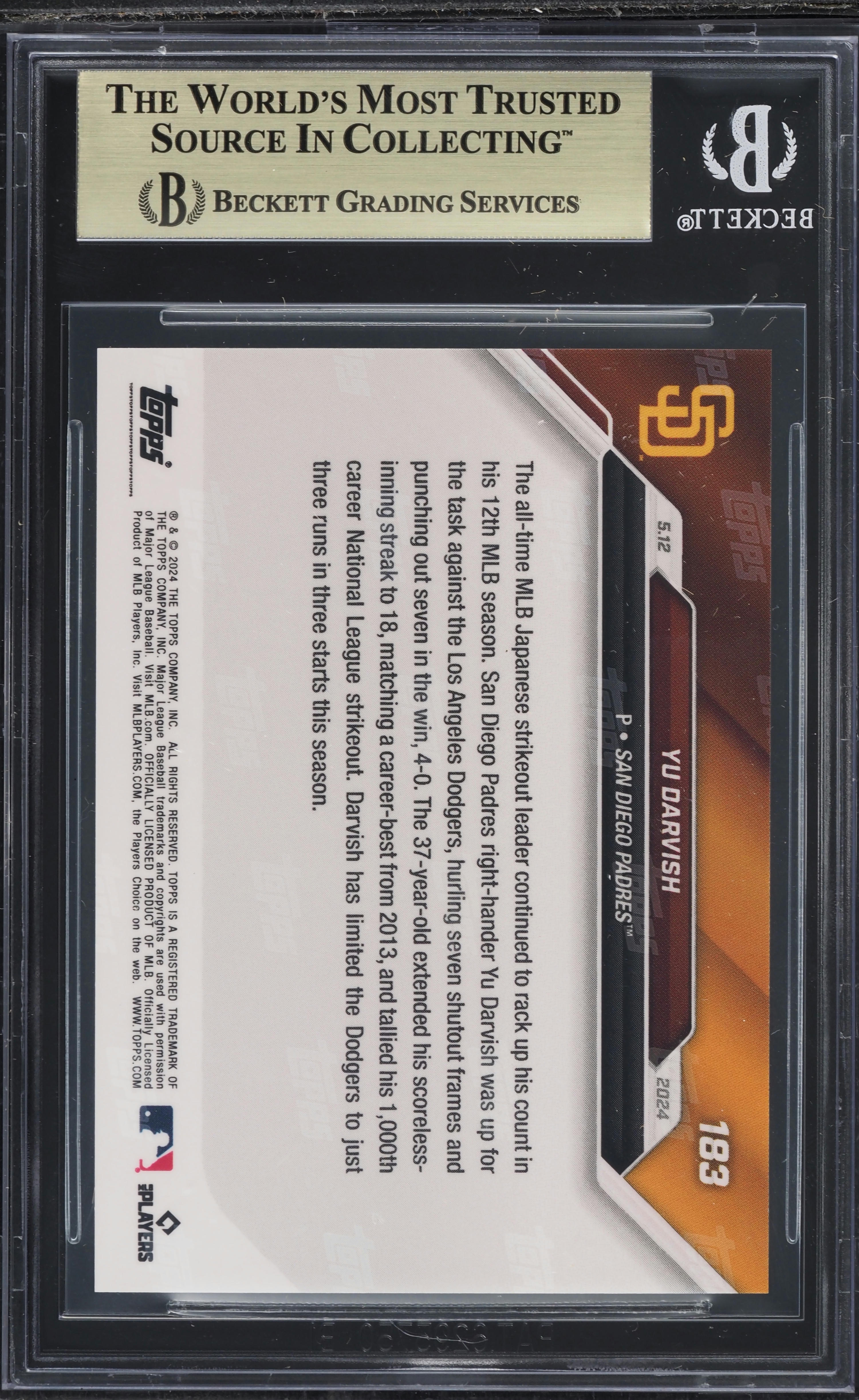 2024 Topps Now Yu Darvish #183 BGS 10 PRISTINE on Fanatics Collect