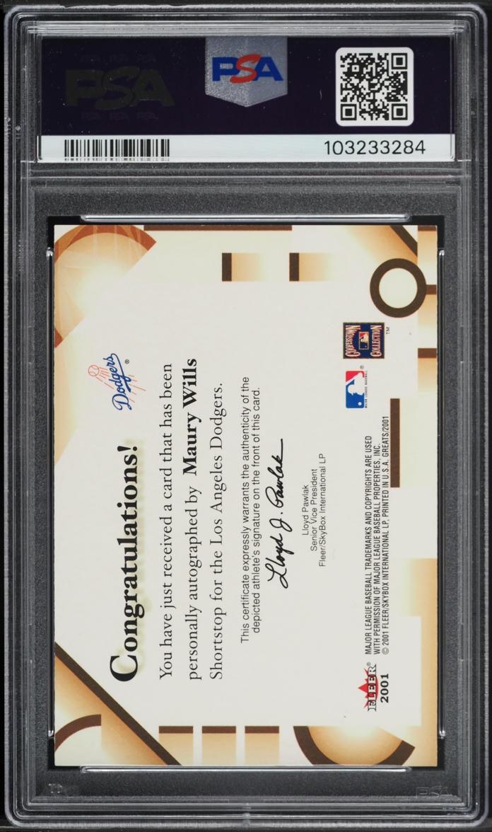 2001 Fleer Greats Maury Wills AUTO DNA 9 PSA 9 MINT