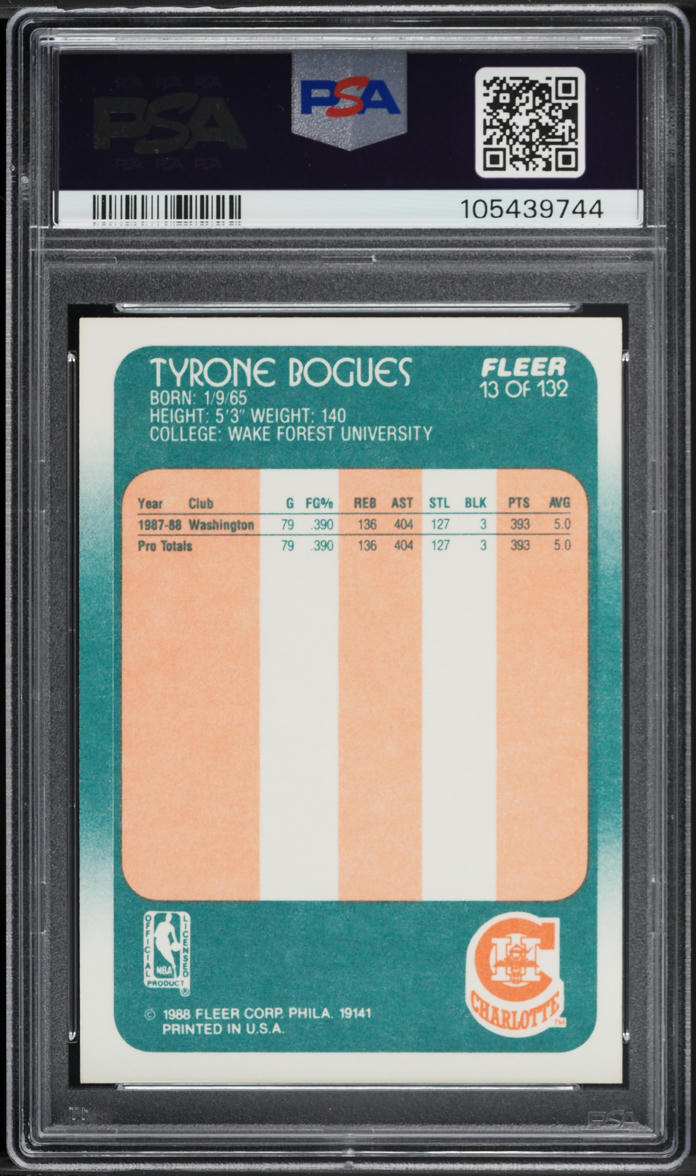 1988 Fleer Basketball Tyrone Muggsy Bogues ROOKIE #13 PSA 9 MINT