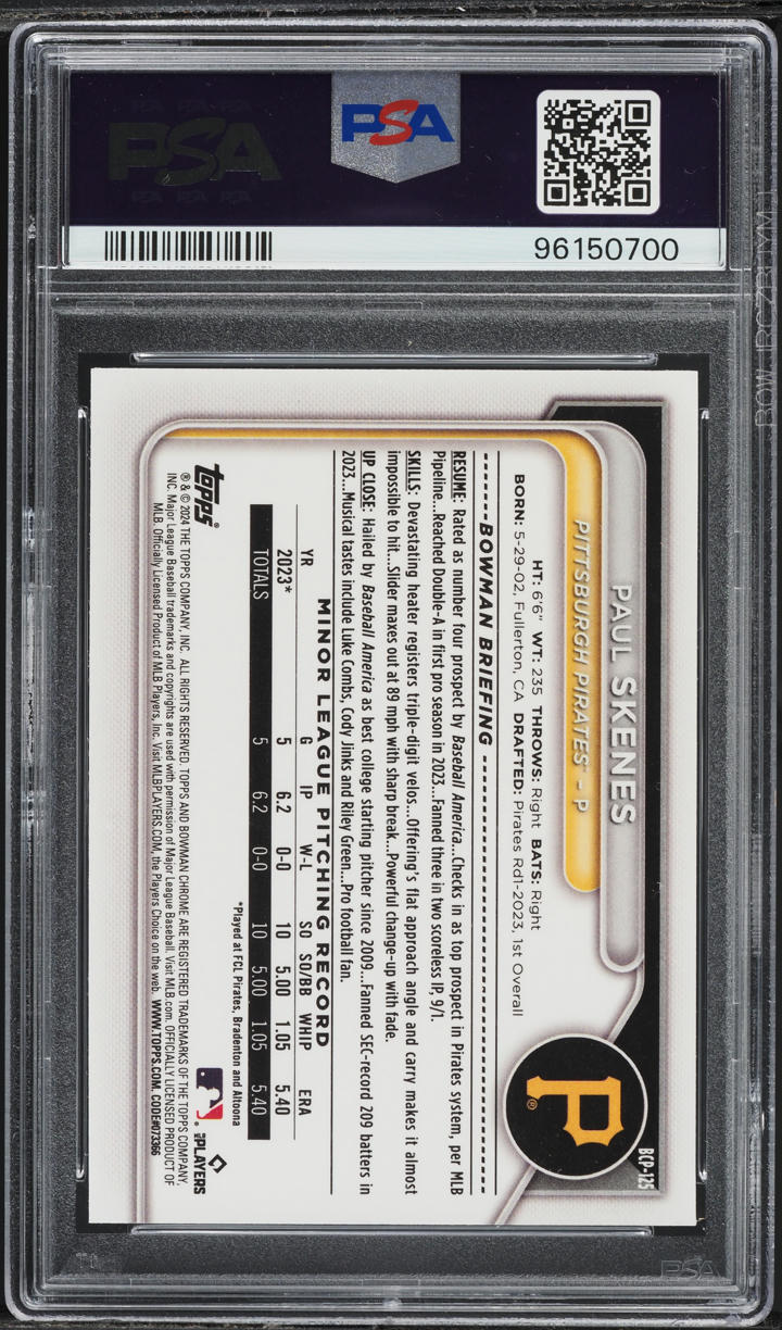 2024 Bowman Chrome Mega Box Paul Skenes PROSPECT #BCP-125 PSA 10 GEM MINT