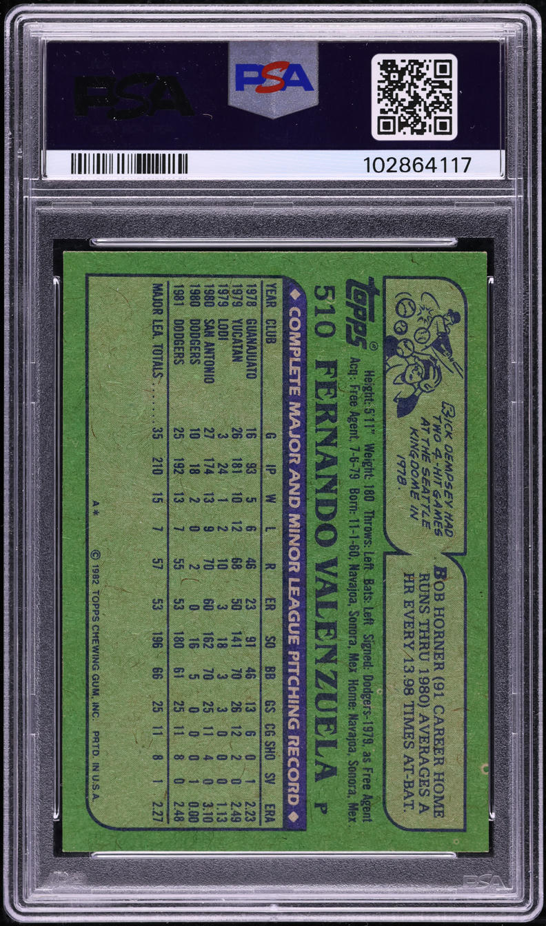 1982 Topps Fernando Valenzuela #510 PSA 8 NM-MT