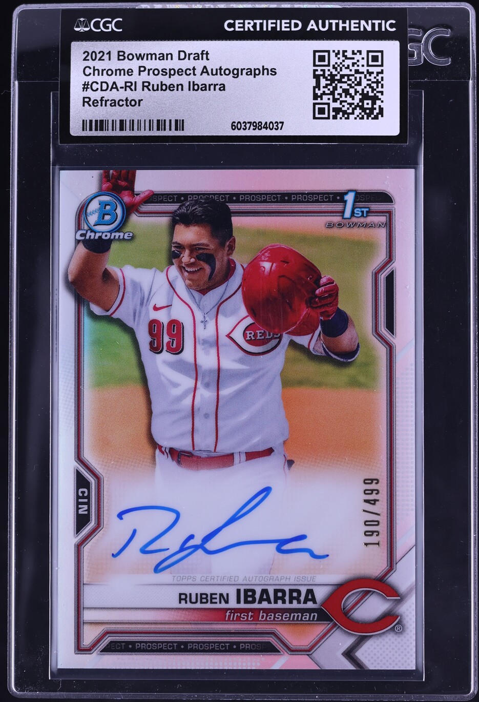 2021 Bowman Chrome Draft Refractor Ruben Ibarra PROSPECT AUTO /499 CGC AUTH