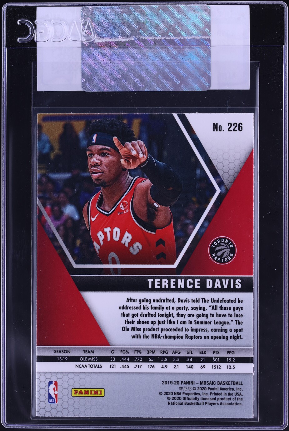 2019 Panini Mosaic Terence Davis ROOKIE #226 CGC AUTH
