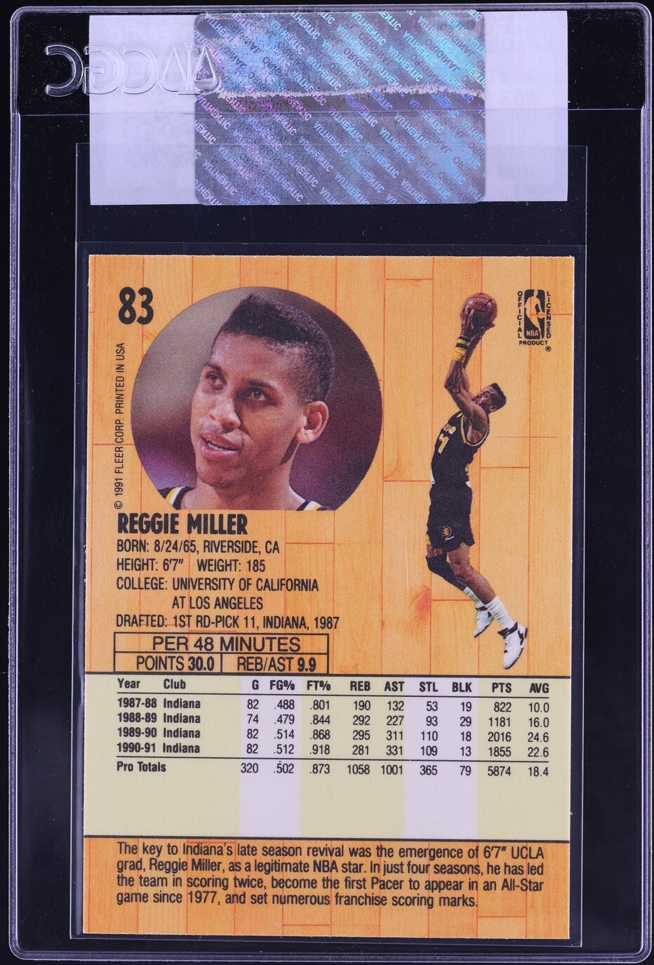 1991 Fleer Basketball Reggie Miller #83 CGC AUTH