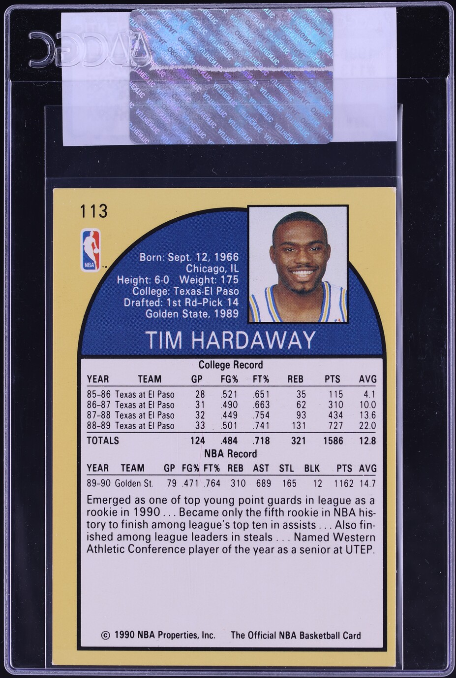 1990 Hoops Tim Hardaway ROOKIE #113 CGC AUTH