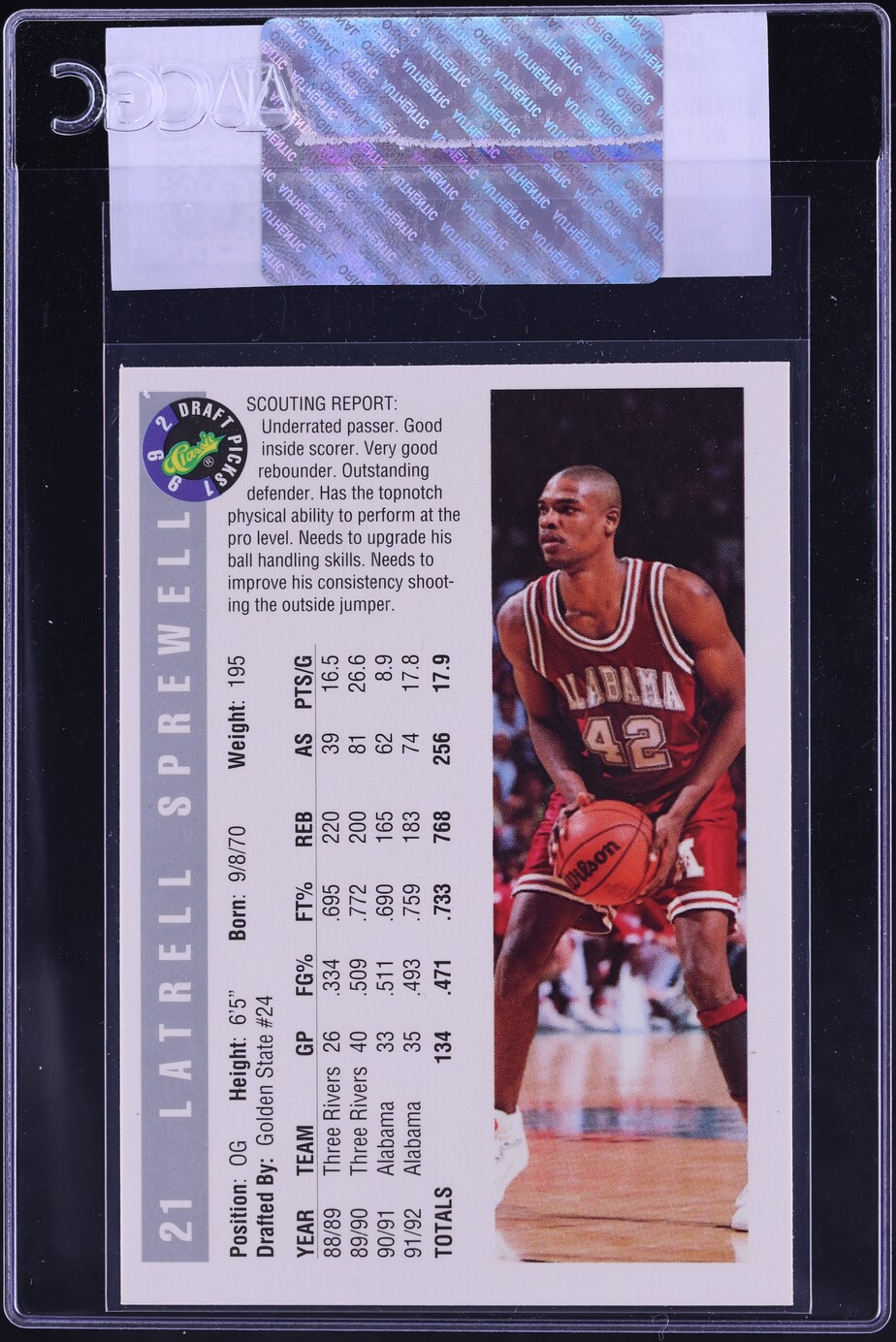1992 Classic Draft Picks Latrell Sprewell ROOKIE #21 CGC AUTH