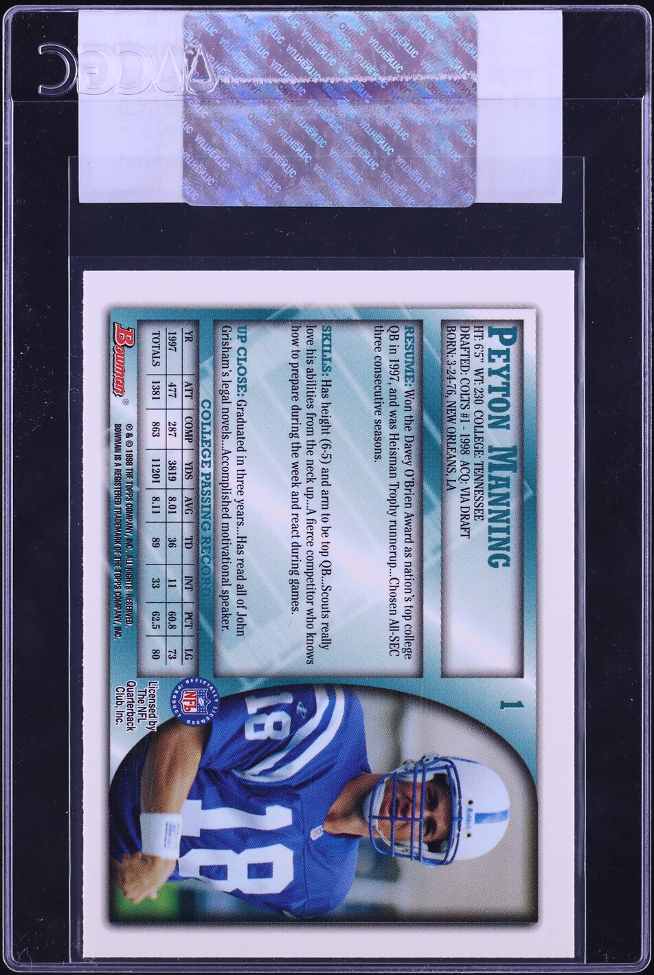 1998 Bowman Football Peyton Manning ROOKIE #1 CGC AUTH