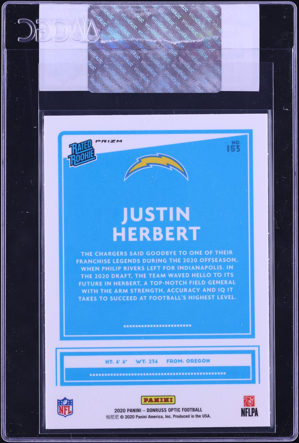 2020 Donruss Optic Holo Justin Herbert ROOKIE #153 CGC AUTH