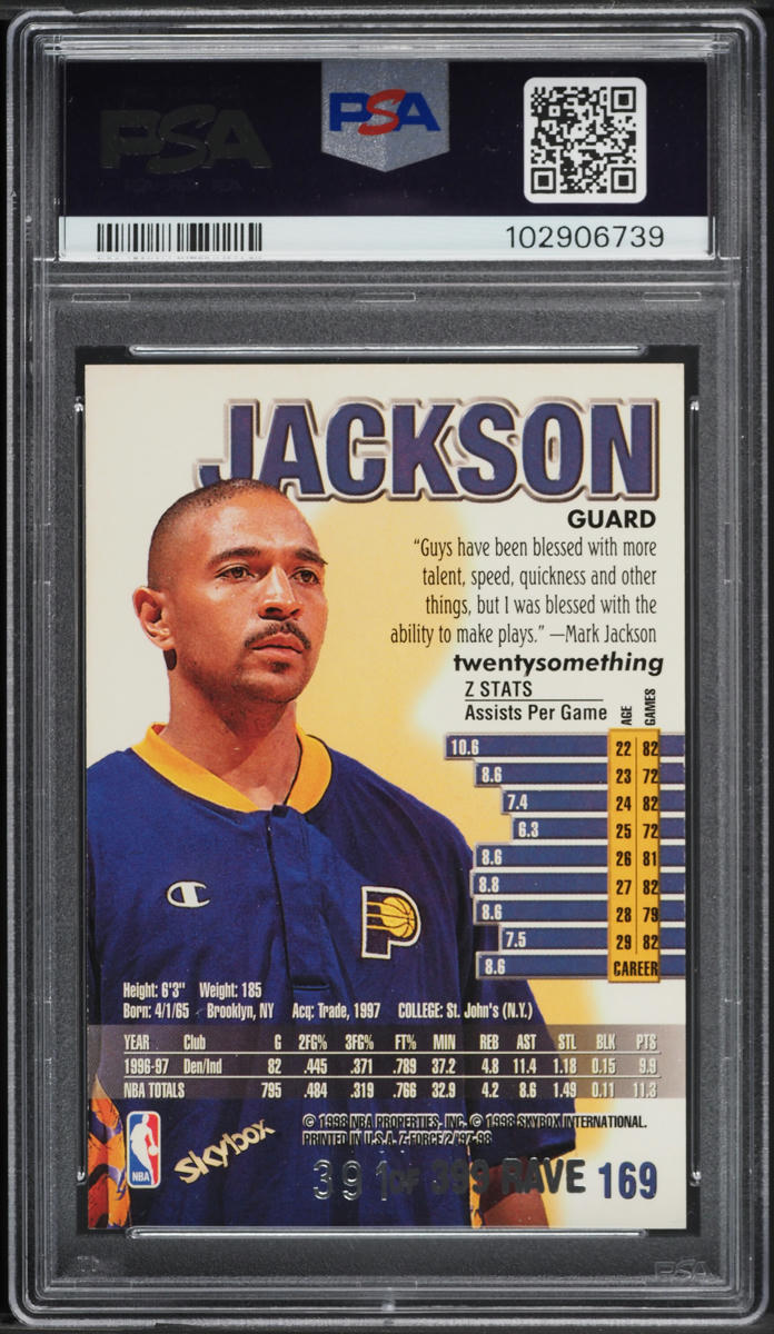 1997 Skybox Z-Force Rave Mark Jackson #169 PSA 6 EXMT on Fanatics