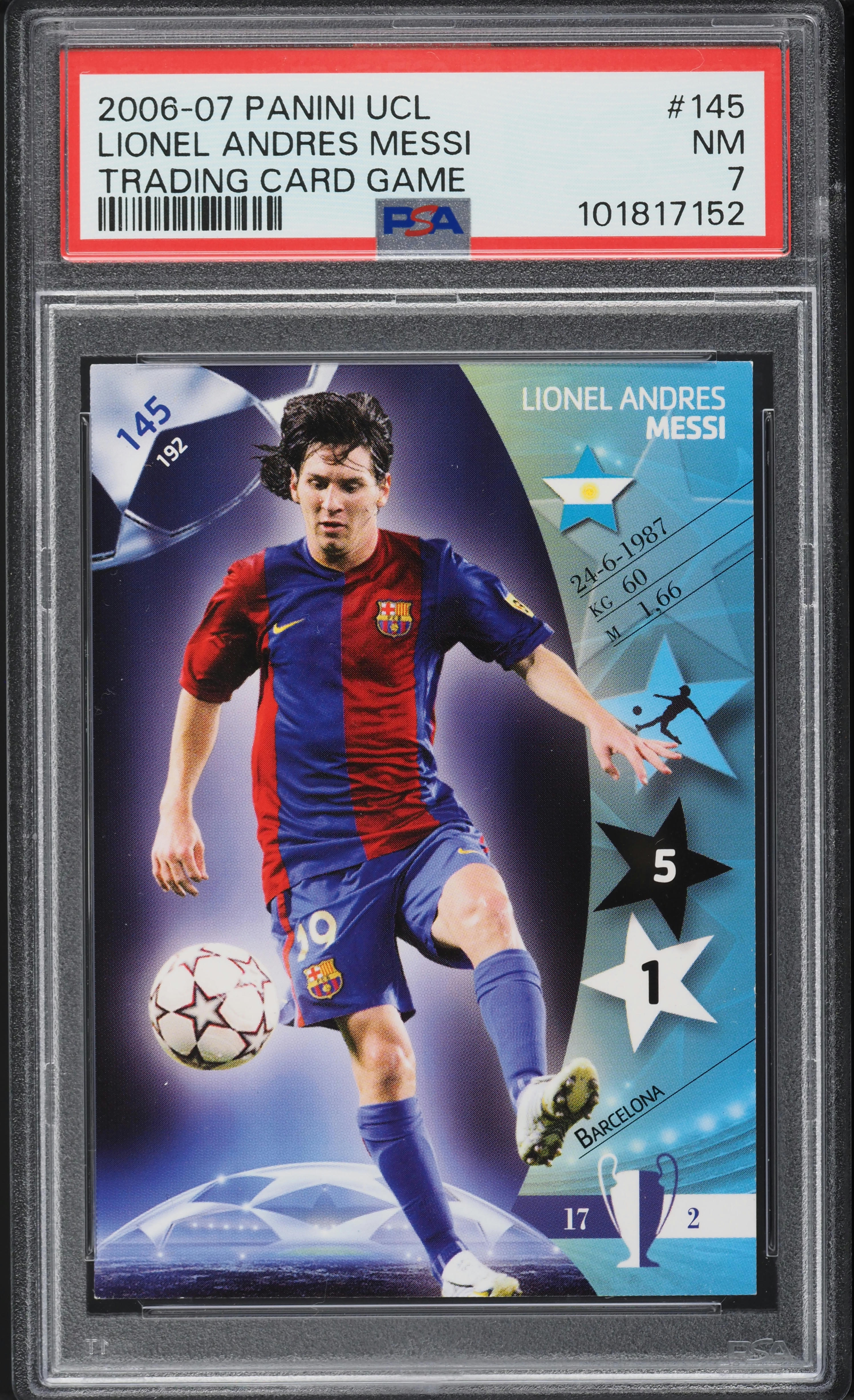 2006 Panini UEFA Champions League Lionel Messi #145 PSA 7 NRMT on