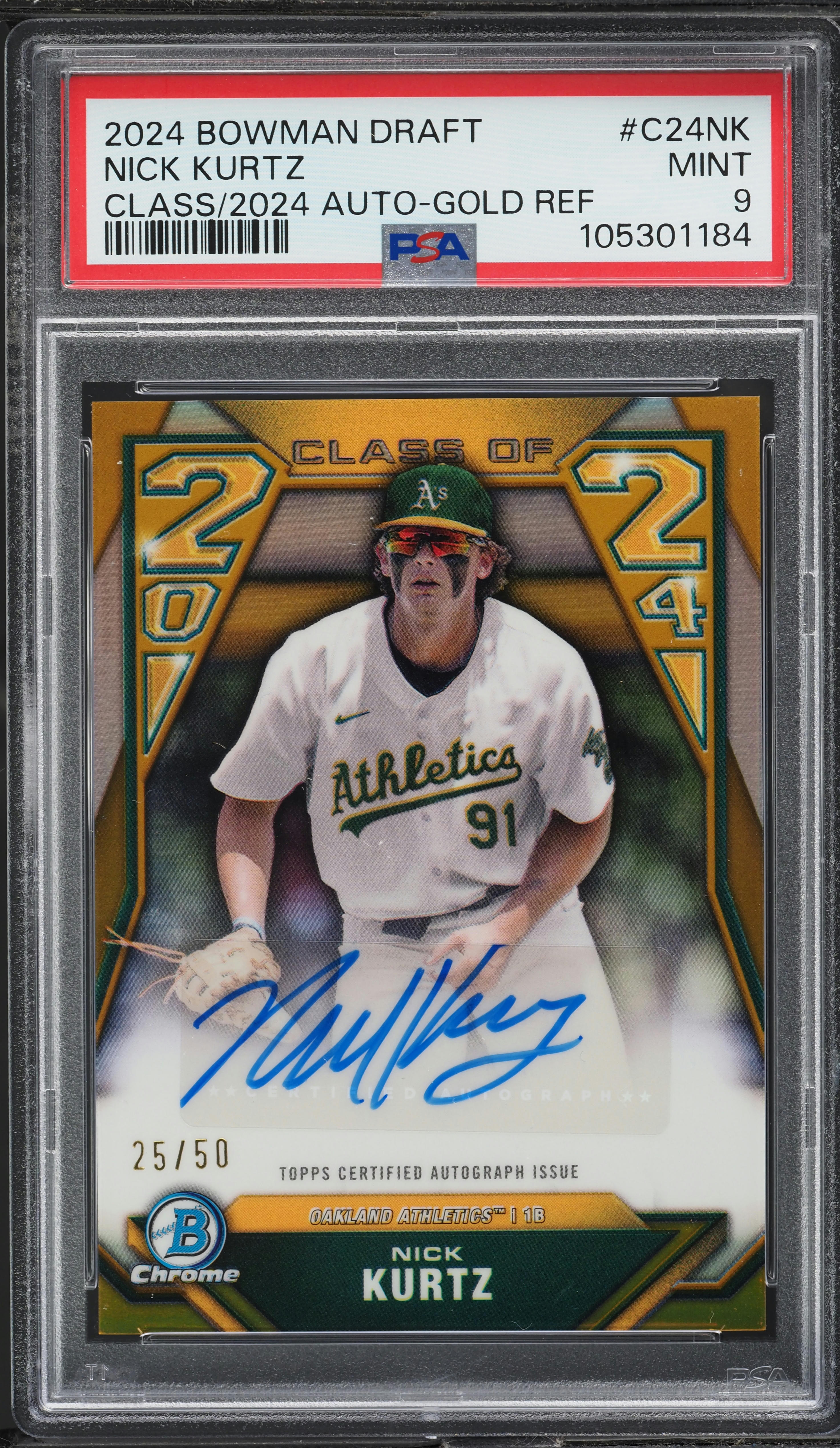 2024 Bowman Chrome Draft Class Of '24 Gold Ref. Nick Kurtz AUTO