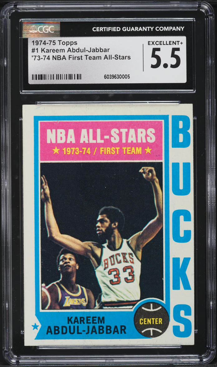 1974 Topps Basketball Kareem Abdul-Jabbar FIRST TEAM ALL-STARS #1 CGC 5.5 EX+