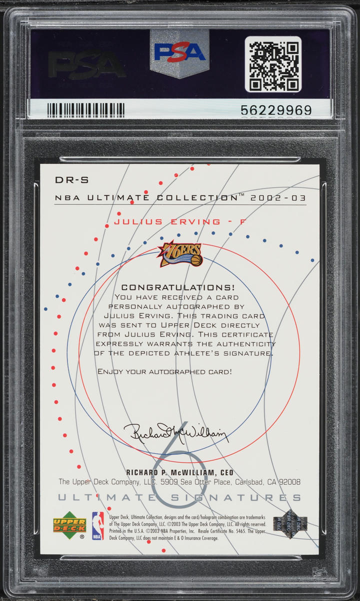 2002 Ultimate Collection Ultimate Signatures Julius Erving AUTO DNA 7 PSA 9 MINT