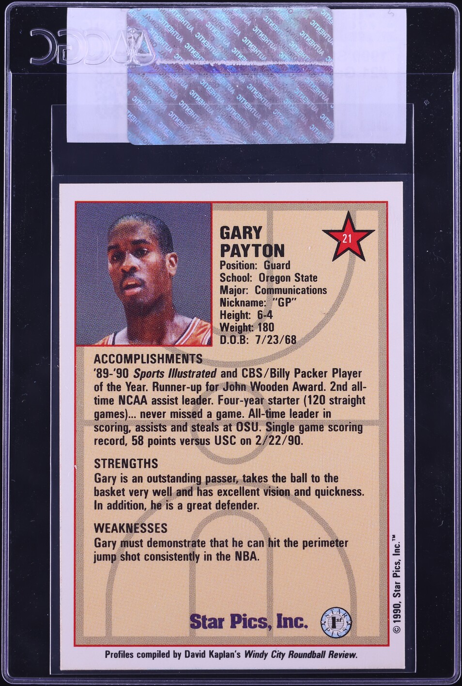 1990 Star Pics Gary Payton ROOKIE #21 CGC AUTH