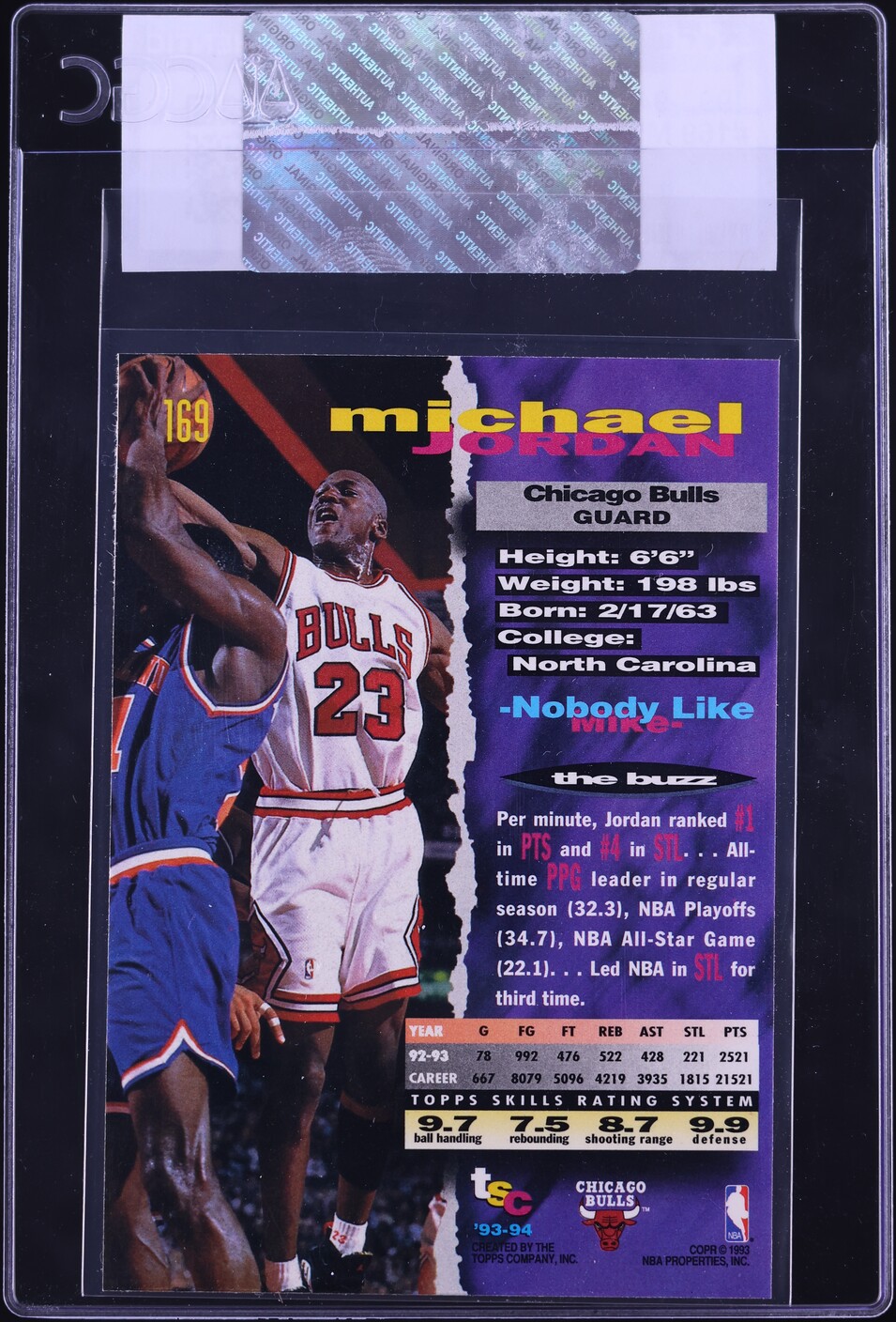 1993 Stadium Club Basketball Michael Jordan #169 CGC AUTH