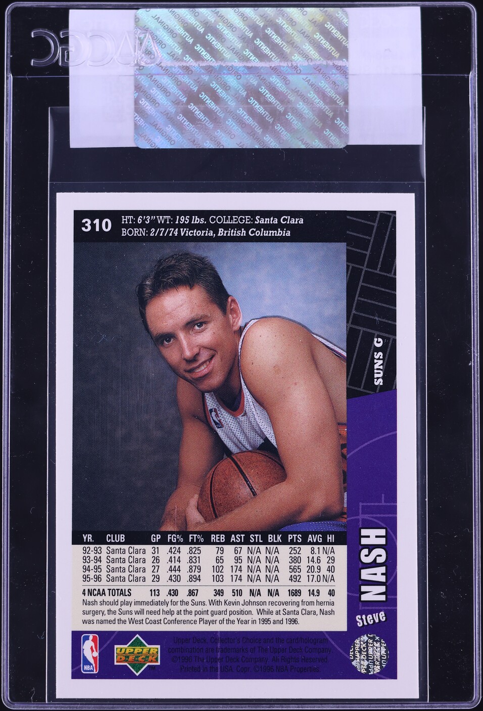1996 Collector's Choice Steve Nash ROOKIE #310 CGC AUTH
