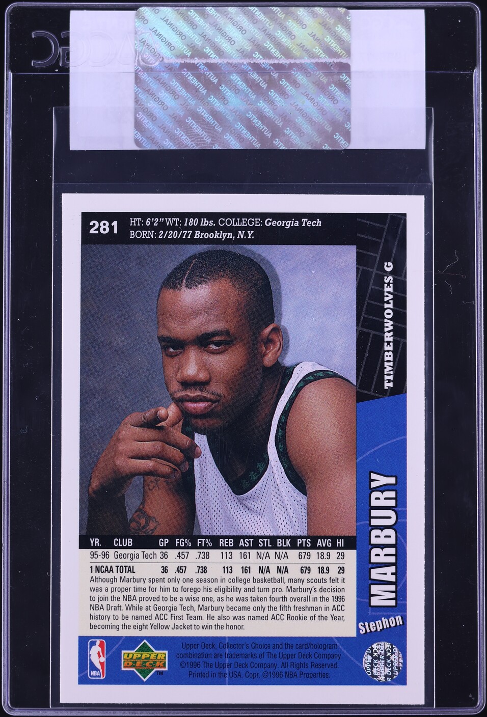 1996 Collector's Choice Stephon Marbury ROOKIE #281 CGC AUTH