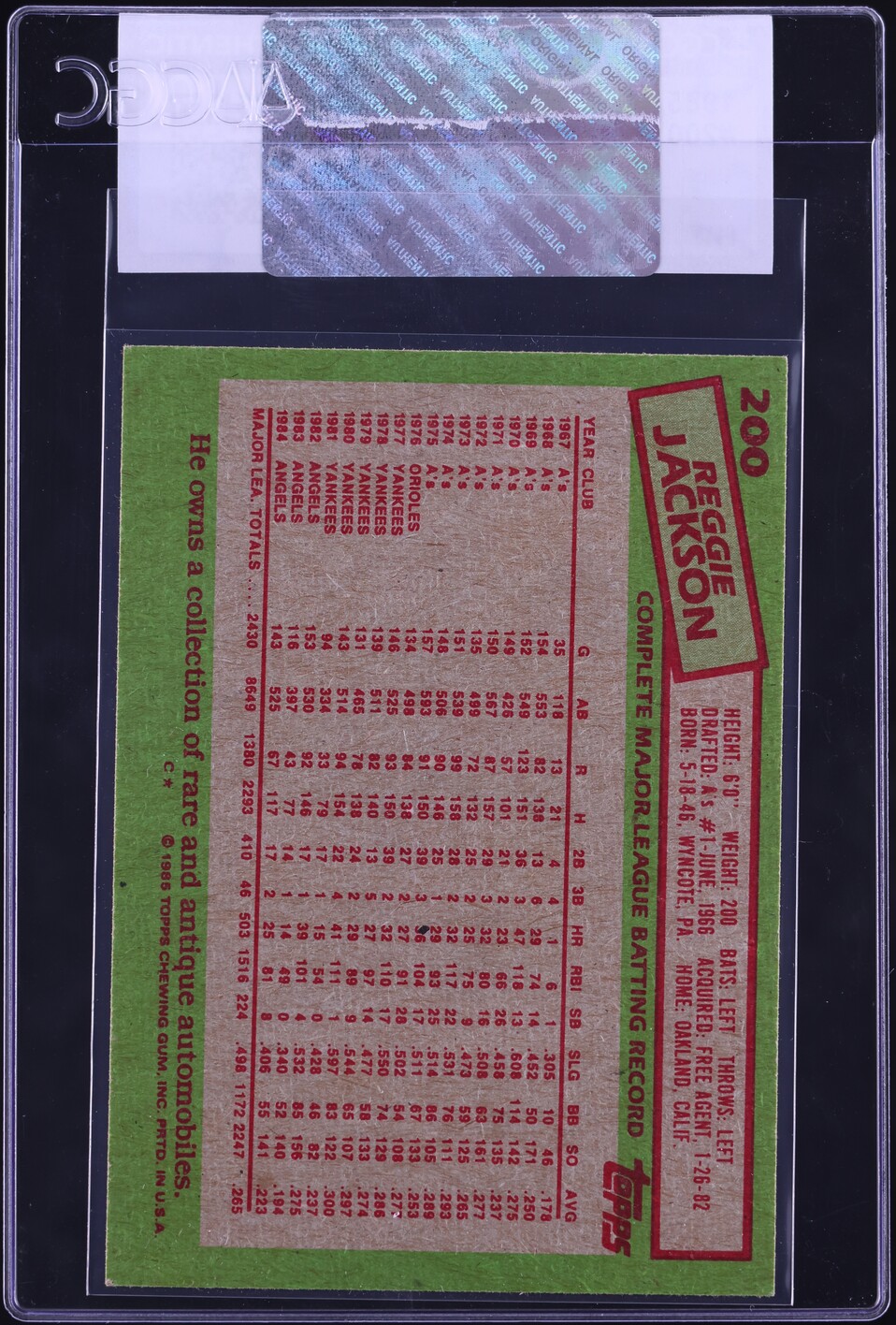 1985 Topps Reggie Jackson #200 CGC AUTH