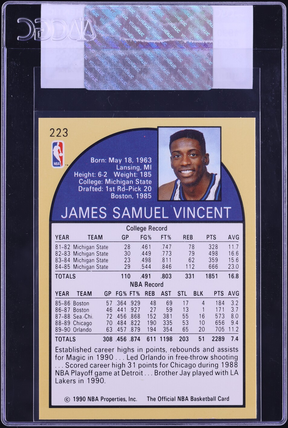 1990 Hoops Sam Vincent #223 CGC AUTH