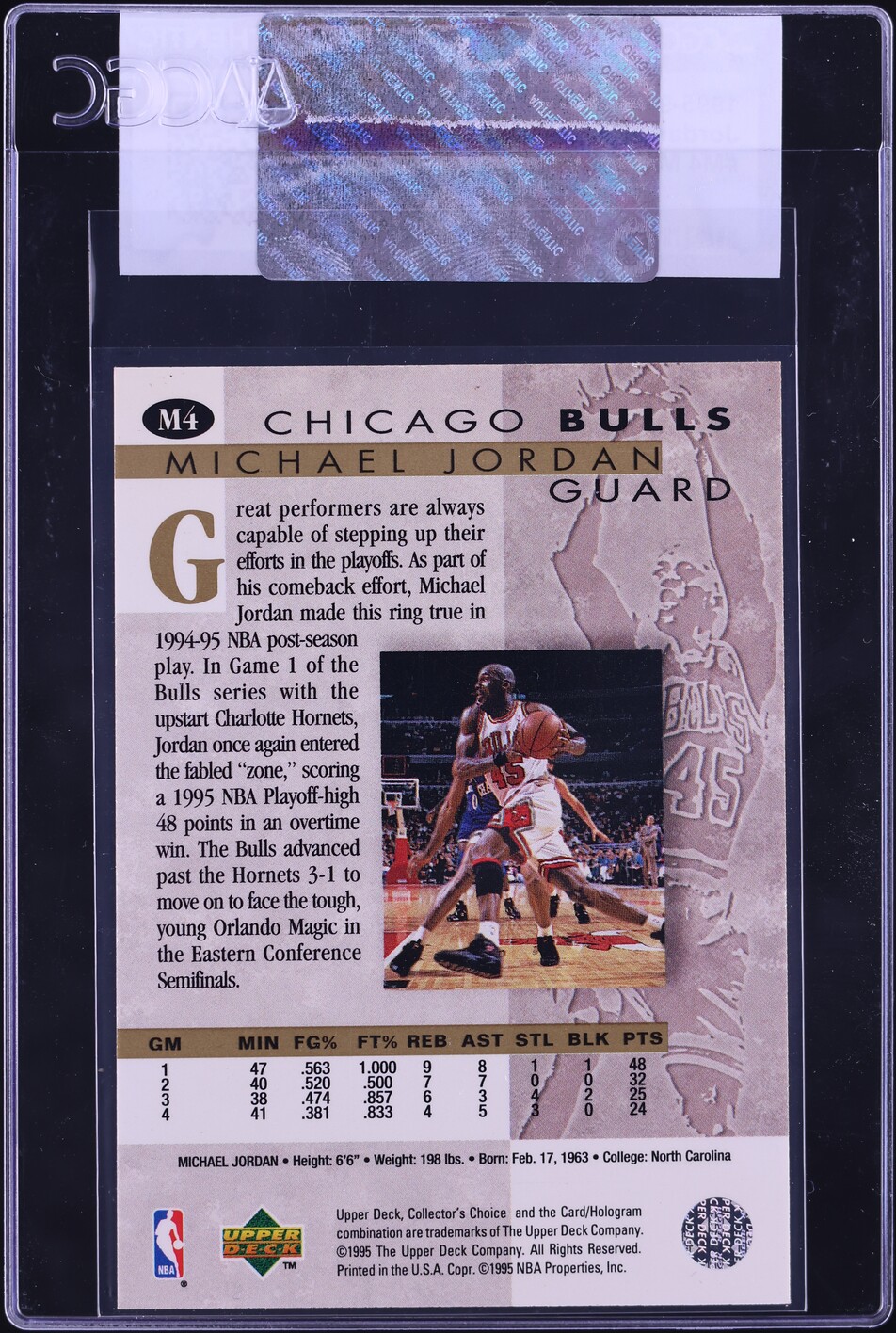 1995 Collector's Choice Jordan He's Back Michael Jordan #M4 CGC AUTH
