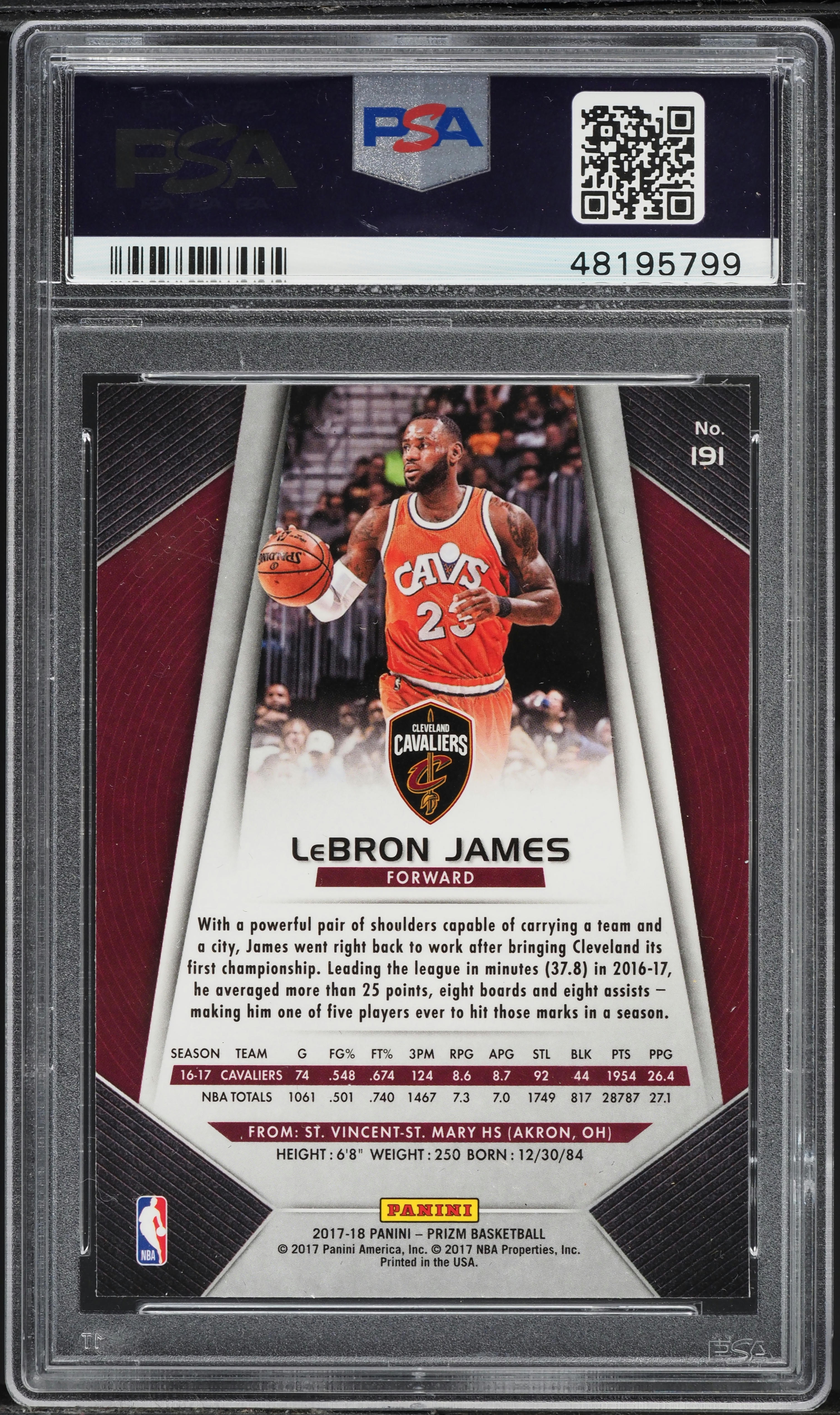 2017 Panini Prizm LeBron James #191 PSA 10 GEM MINT on Fanatics