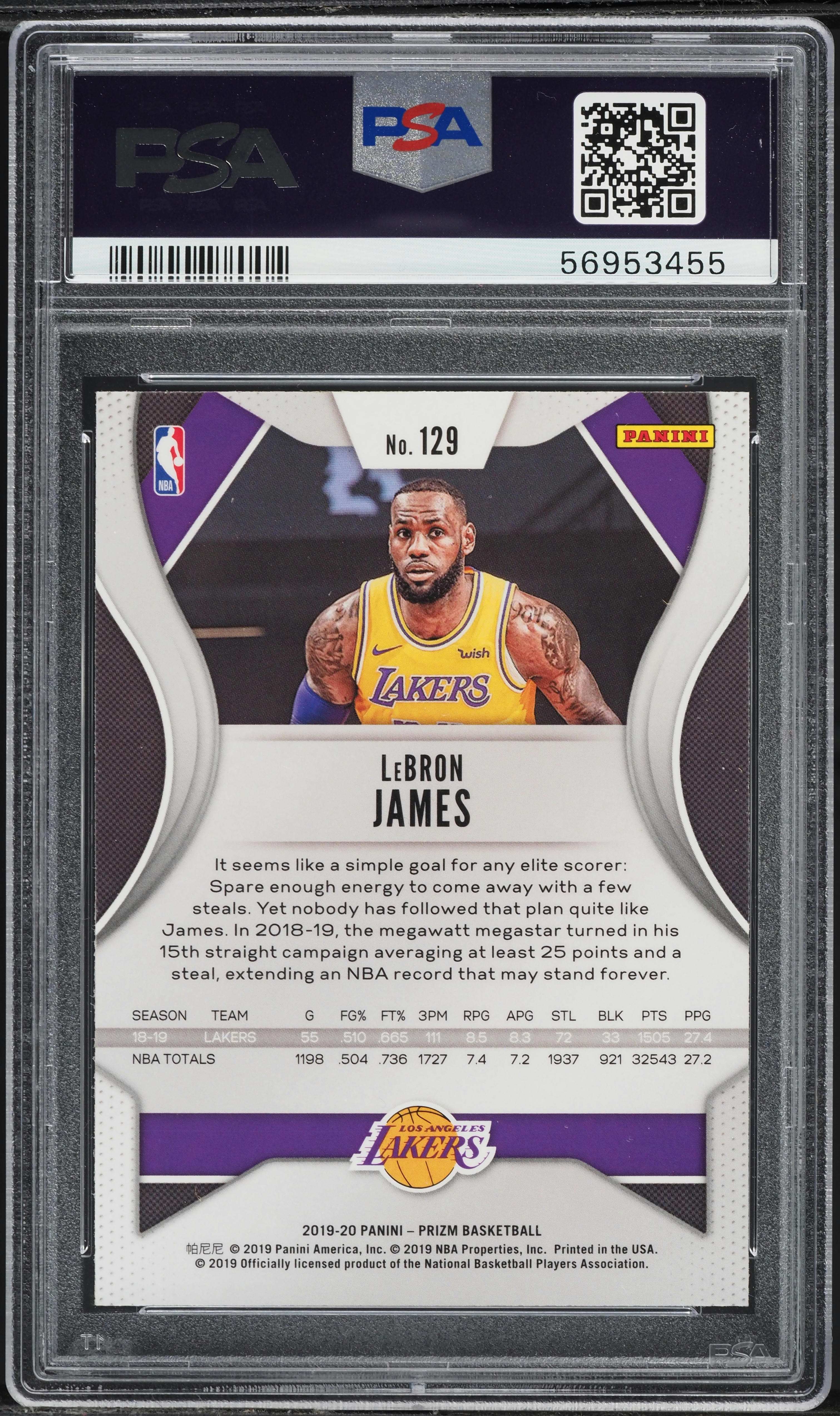2019 Panini Prizm LeBron James #129 PSA 10 GEM MINT on Fanatics