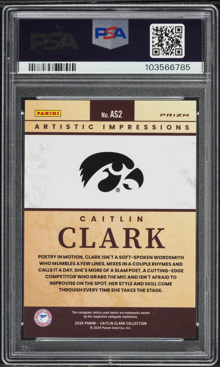 2024 Panini Collection Artistic Selection Caitlin Clark ROOKIE #AS2 PSA ...