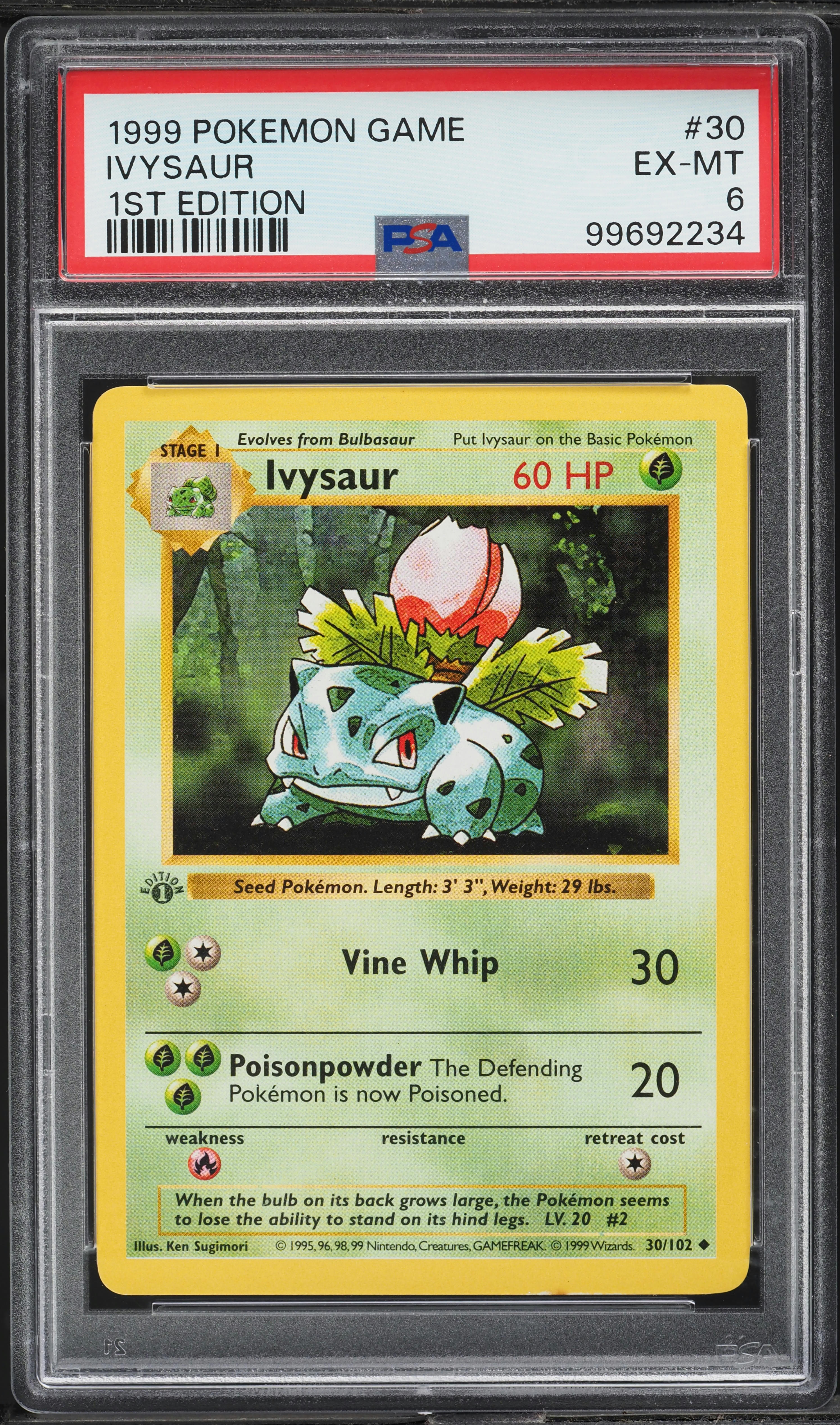 ポケモンカードゲーム PSA9 1999 Pokemon Ivysaur Shadowless 1999 Pokemon Base Set Shadowless 1st Edition Ivysaur #30 PSA 6