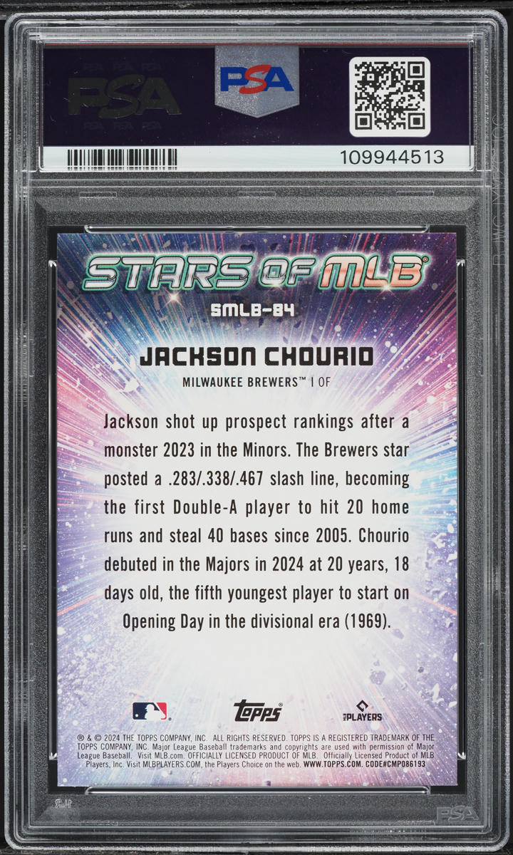 2024 Topps Stars Of MLB Jackson Chourio ROOKIE #SMLB-84 PSA 9 MINT