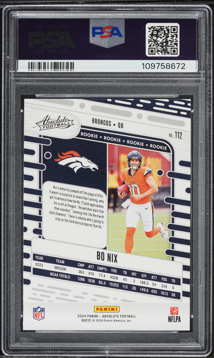 2024 Absolute Football Bo Nix ROOKIE #112 PSA 7 NRMT