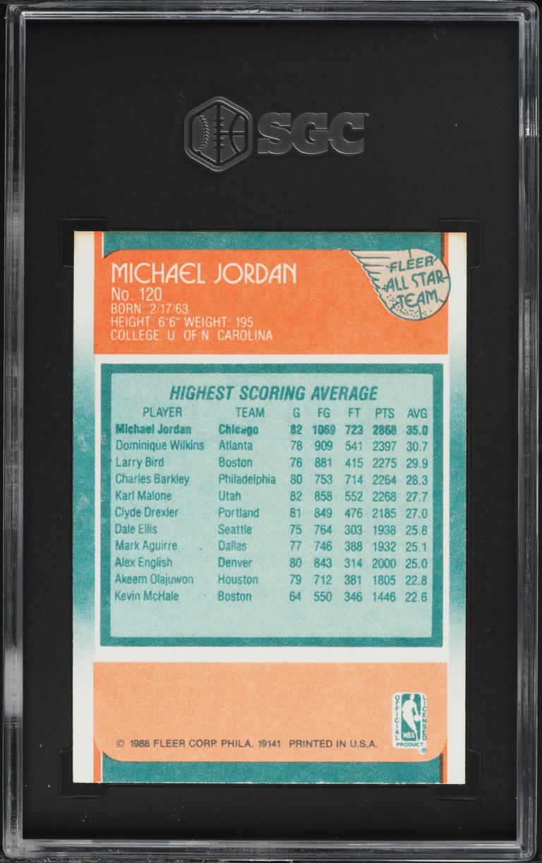 1988 Fleer Basketball Michael Jordan ALL-STAR #120 SGC 8.5 NM-MT+