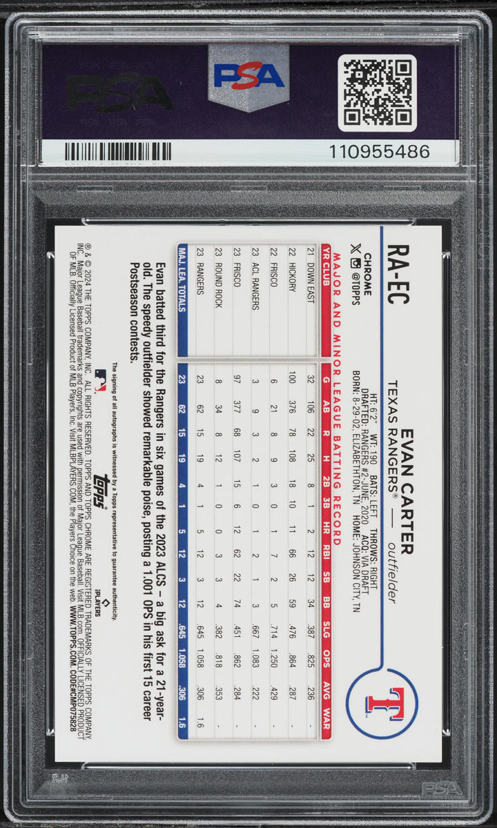 2024 Topps Chrome Evan Carter ROOKIE AUTO #RA-EC PSA 9 MINT